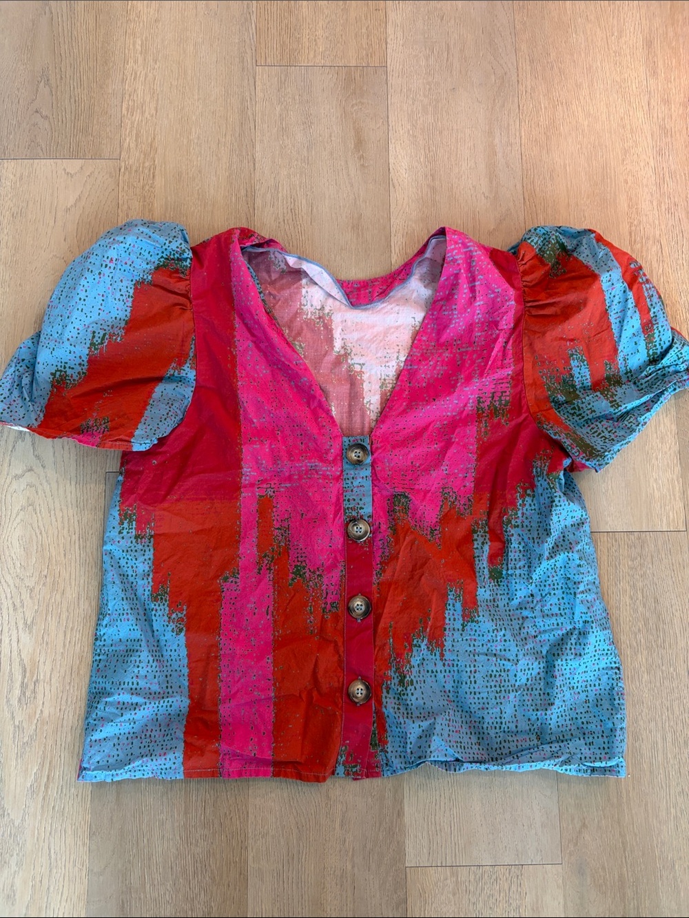 RHODE Nisha Multicolor Puff Sleeve Cotton Top Size Large - Picture 2 of 6